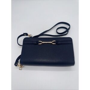 NWT Beverly Hills Polo Club Women Crossbody Blue Vegan Leather Zippered Wallet/P